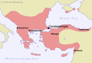 Carte de l'empire byzantin en 1180 à la mort de Manuel Ier Comnène